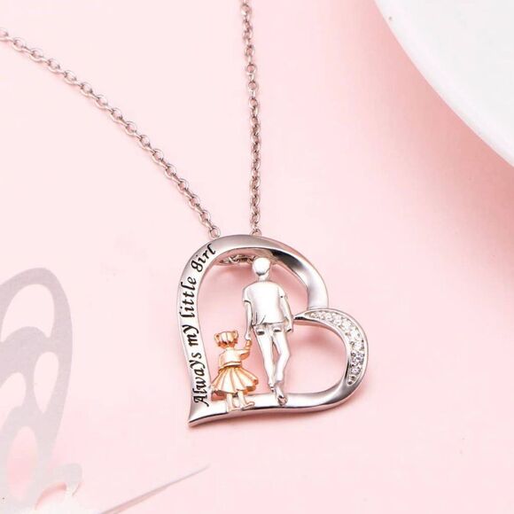 The Unbranded Brand Jewelry - “Always My Little Girl” Sterling Silver Heart Cz Necklace